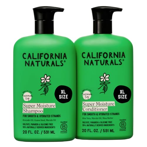 California Naturals 超級保濕夏季無花果洗髮精和護髮素套裝，適用於乾燥、受損的頭髮，天然、純素、殘酷、不含矽膠、對羥基苯甲酸酯和硫酸鹽，顏色安全，20 液體盎司