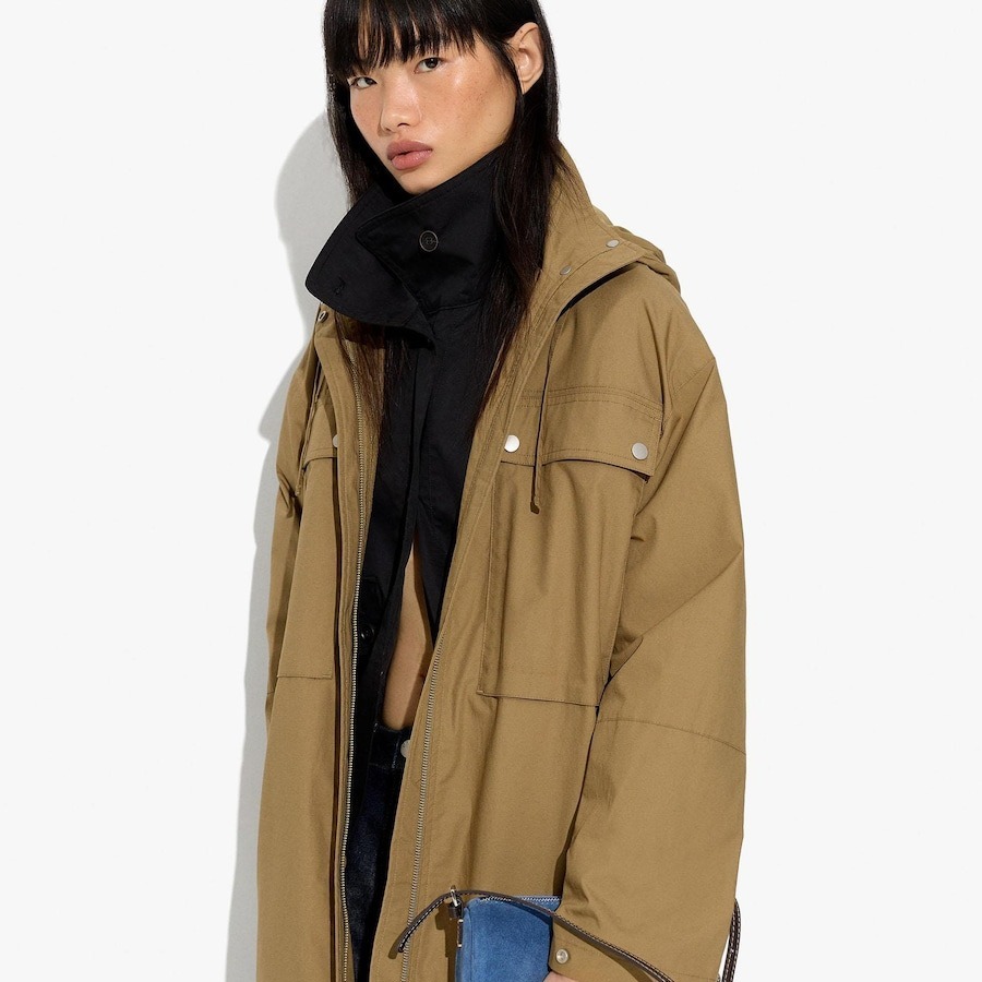 Parka de mujer 100% algodón con capucha en liso - Parfois - Marrón

