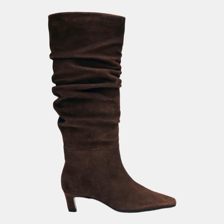 Botas altas de mujer en ante con tacón kitten - Alohas - Marrón oscuro

