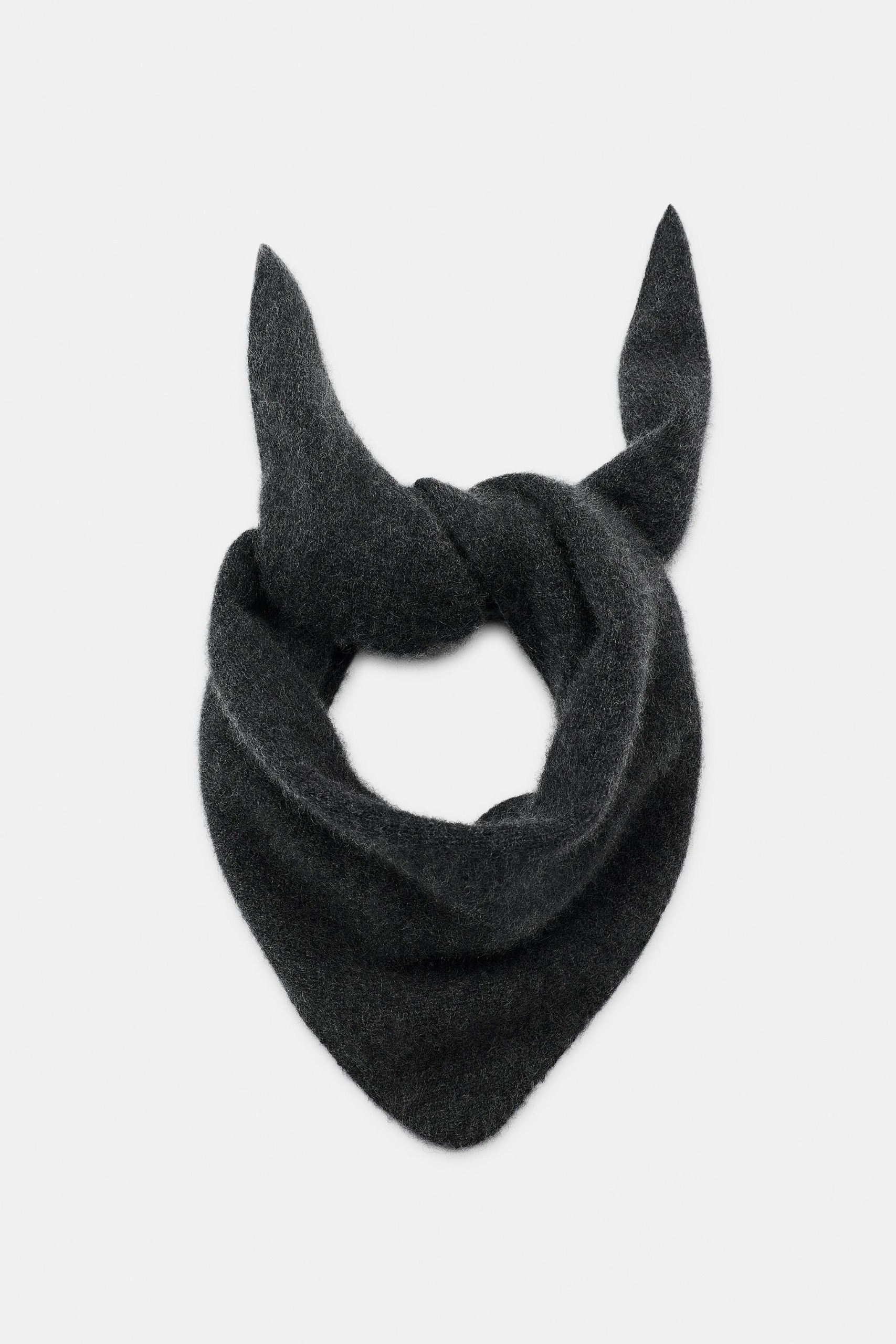 ZARA，純色 100% 羊絨頭巾 - 煤灰色 - M