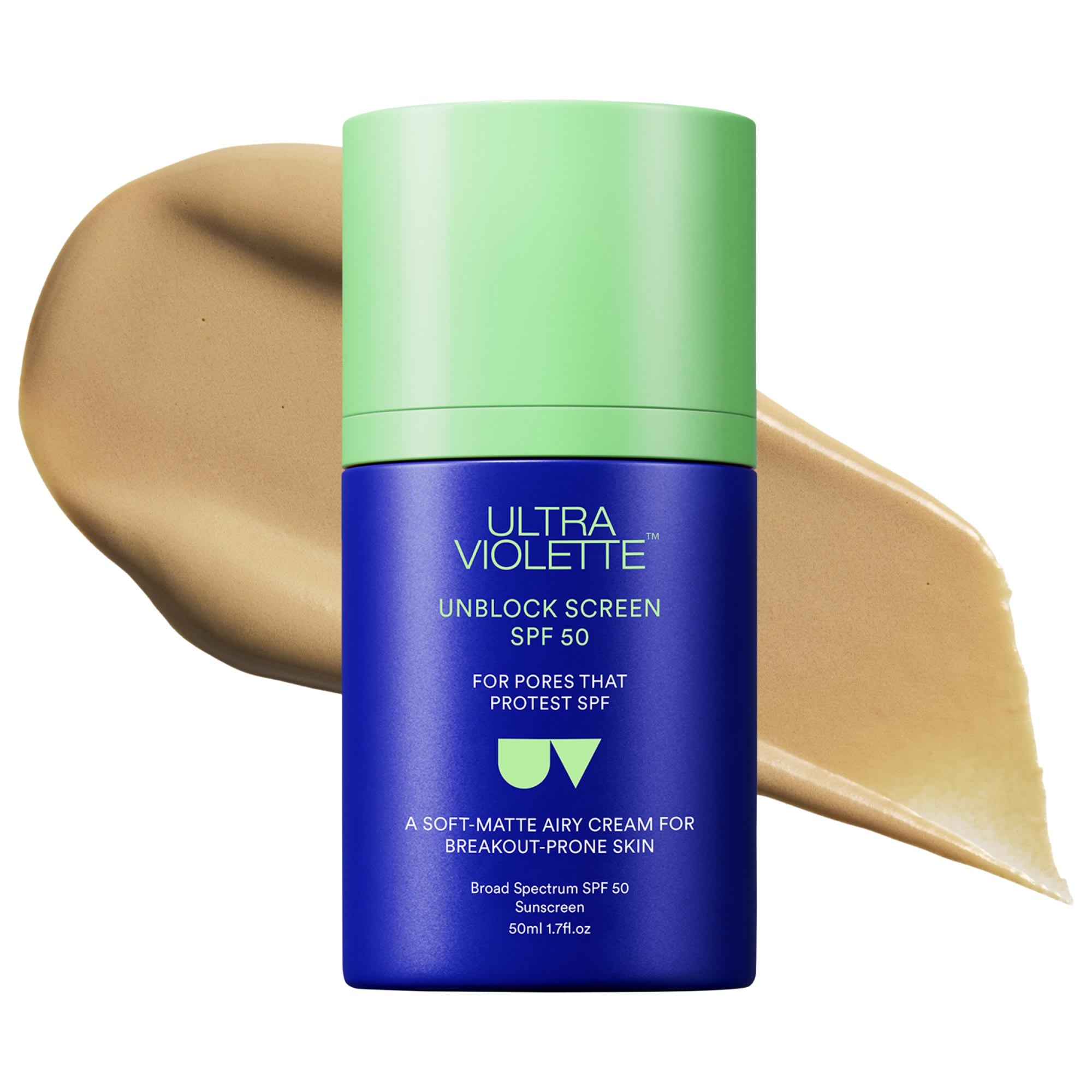 Unblock Screen Spf 50 非粉刺臉部防曬霜，含有 Bemotrizinol 和氧化鋅