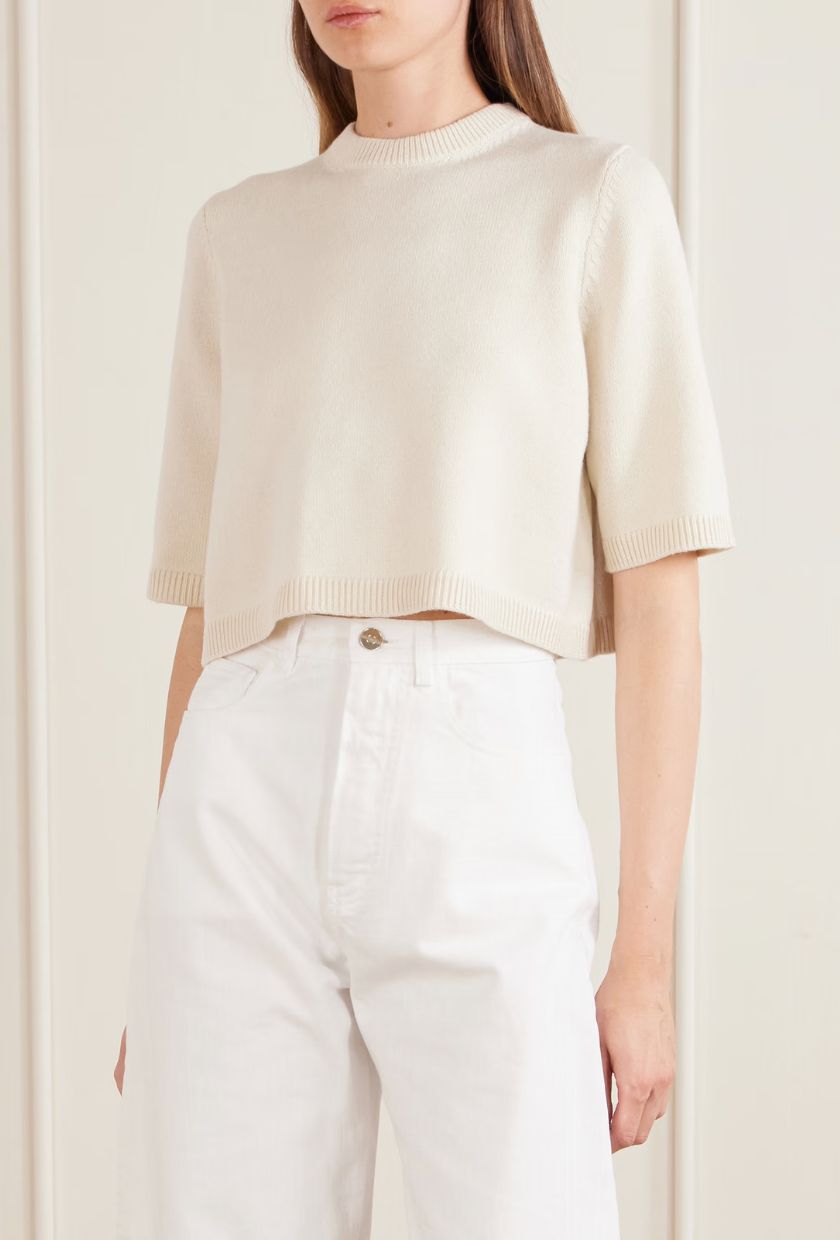 Ala&iuml;a，羊絨混紡短版毛衣